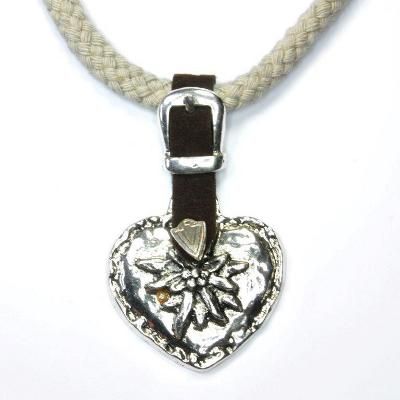 Kordelkette beige mit Edelweissherz