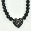Perlenkette mit Strassherz, schwarz