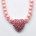 Perlenkette mit Strassherz, rose-pink