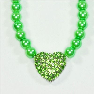 Perlenkette mit Strassherz, peridot