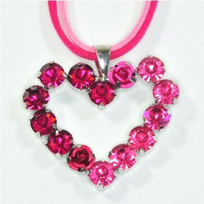 2-reihige Velourkette mit Strassherz, fuchsia-rose