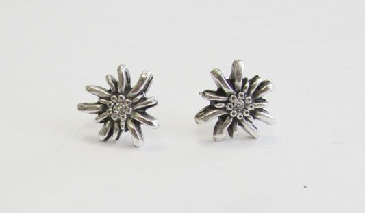 Edelweiss Ohrstecker altsilber mit Kristallsplittern