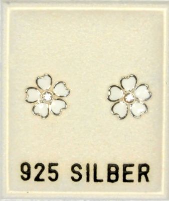 Blüte Strassohrstecker, weiss-kristall , Ø ca. 7mm