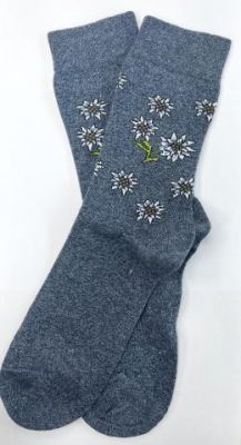 Trachtensocken, Made in Italy, Edelweiß, blaugrau