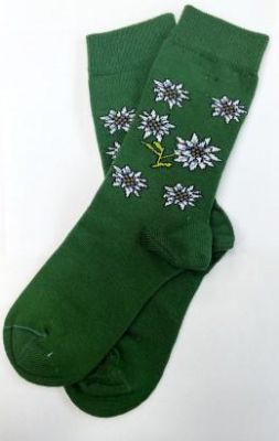 Trachtensocken, Made in Italy, Edelweiß, dunkelgrün